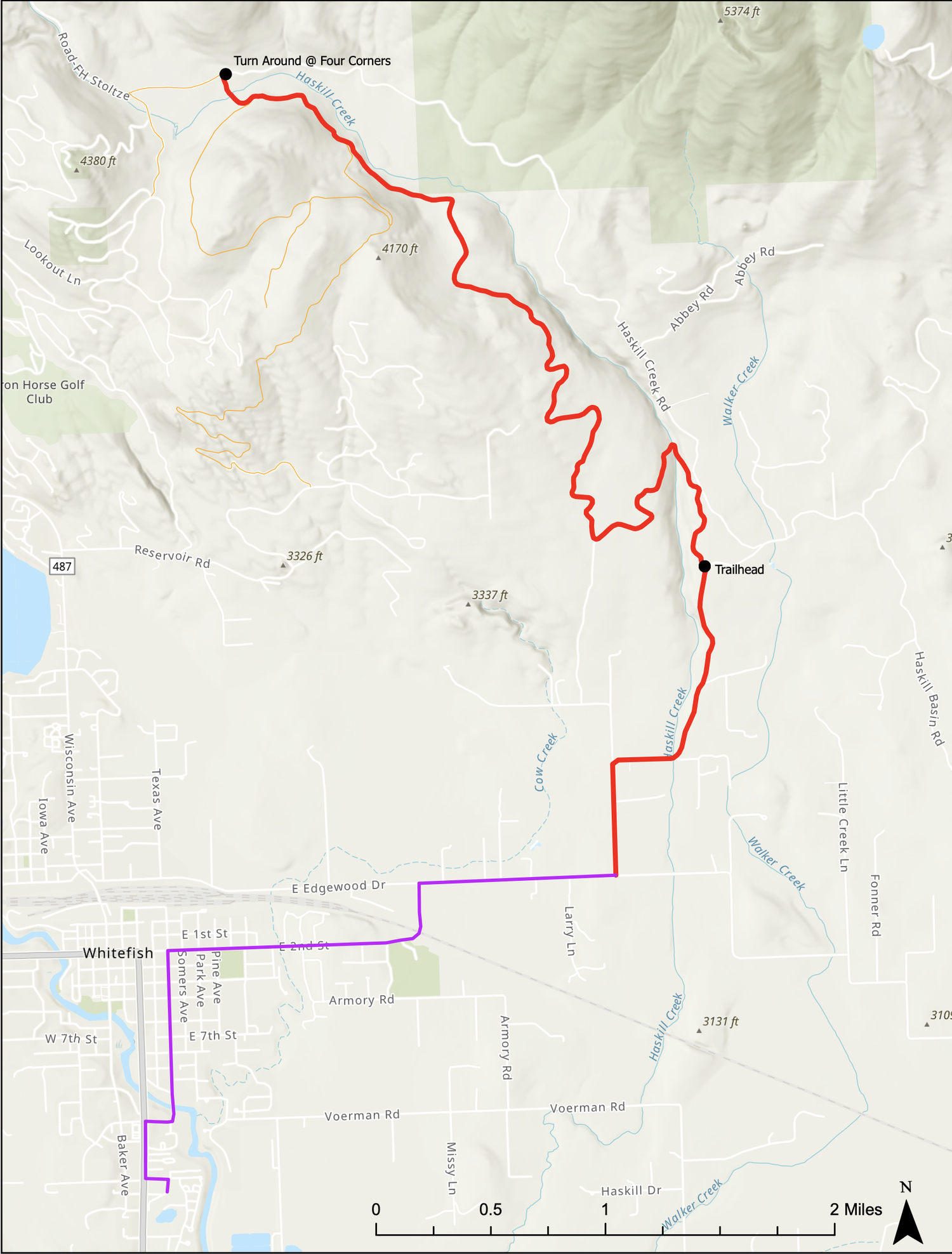 The map of the Haskill Basin e-bike ride from Montana E-Bikes and More to Four Corners and back.